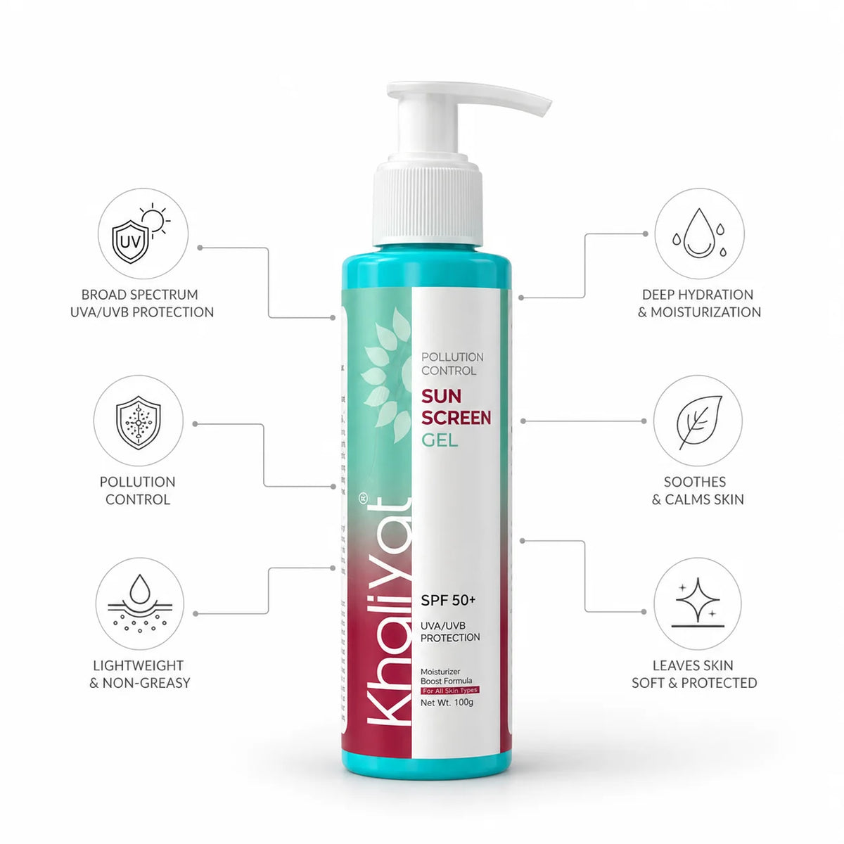 Khaliyat Pollution Control Sunscreen Gel SPF 50+