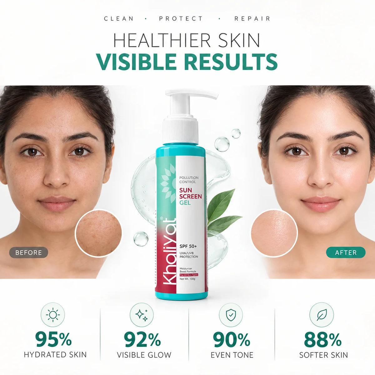 Khaliyat Pollution Control Sunscreen Gel SPF 50+